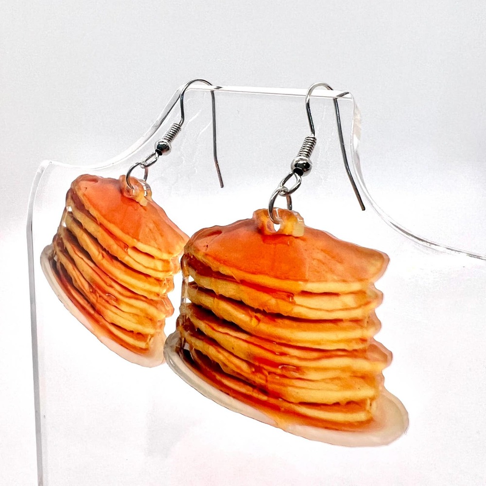 Pancake Stack Earrings - Breakfast Earrings - Waffle Earring - Stack of Pancakes - Picture 5 of 8